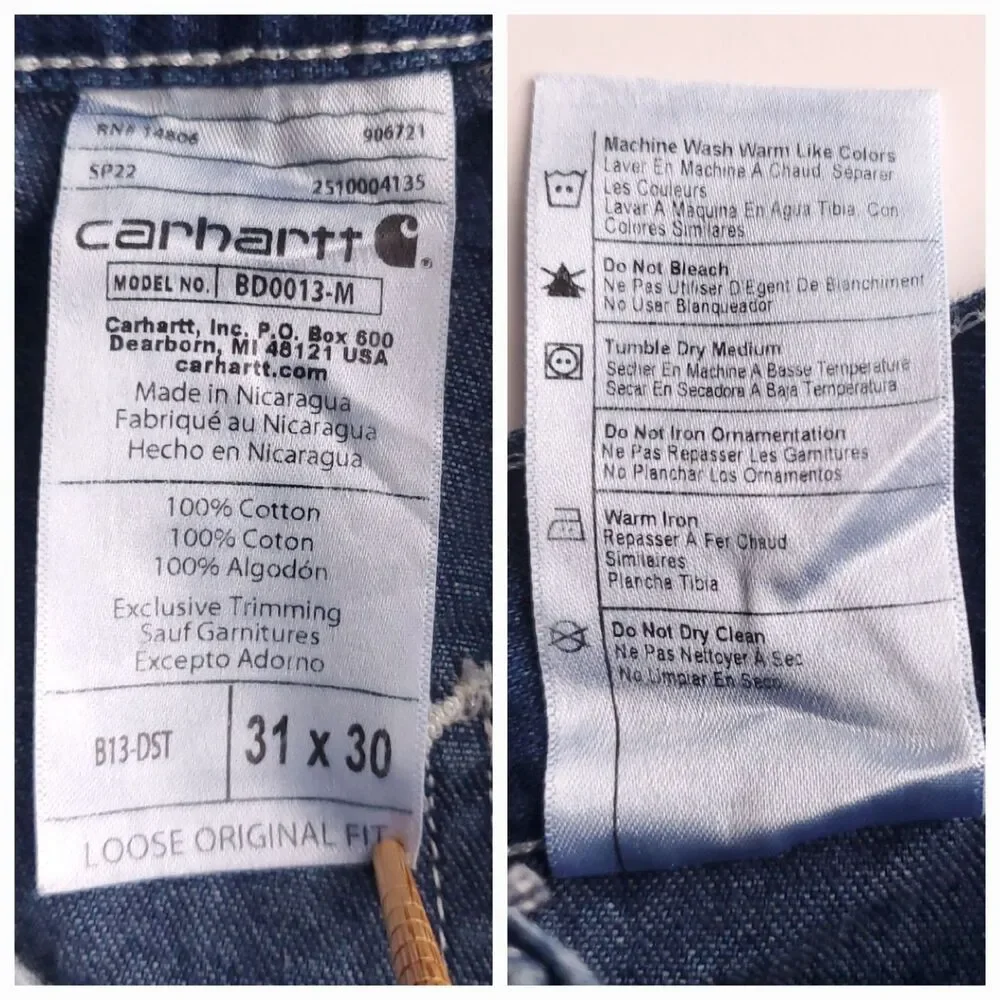 Carhartt B13 Painter Pants Fit 30 x 29 Blue Loose Fit Denim Carpenter Work Jeans - Picture 6 of 12